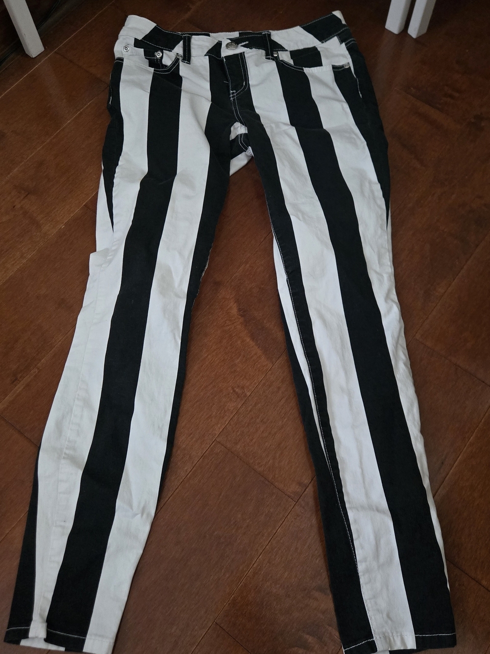 2B Bebe Black and White Vertical Stripe Skinny Jeans